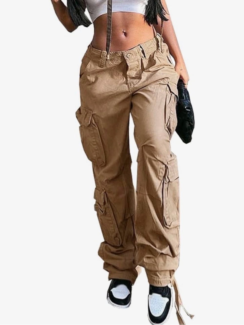High Rise Straight Leg Y2K Streetwear Cargo Pants Baggy Boyfriend Pants with Po